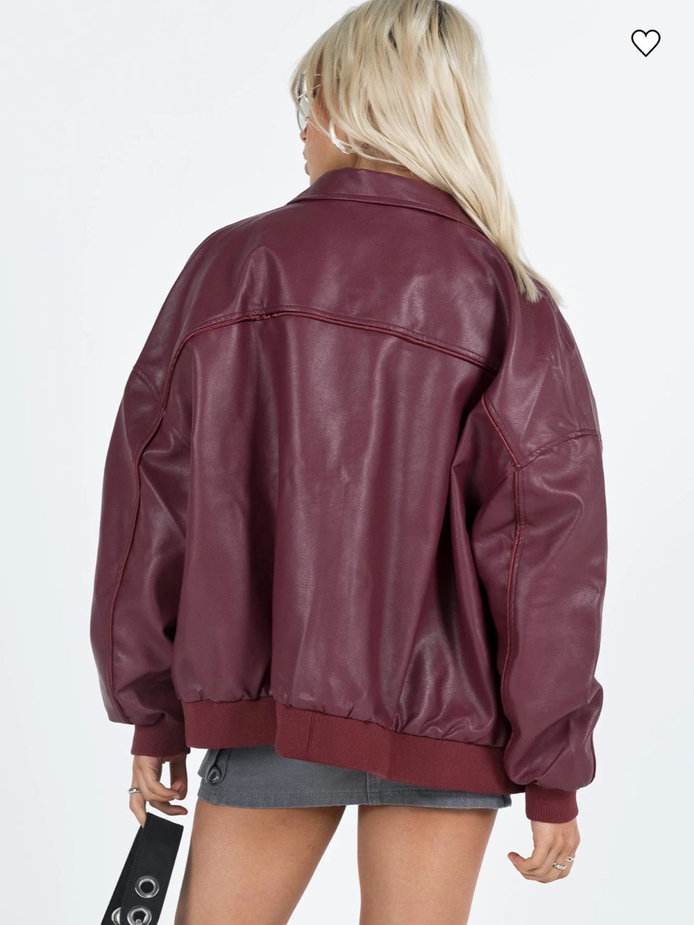 Princess Polly Burgundy Leather-Effect Bomber Jacket - Picture 2 of 6